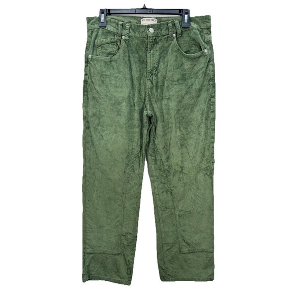We The Free Corduroy Pants Womens 30 Green Risk Taker High Rise Straight Pockets - Picture 1 of 11